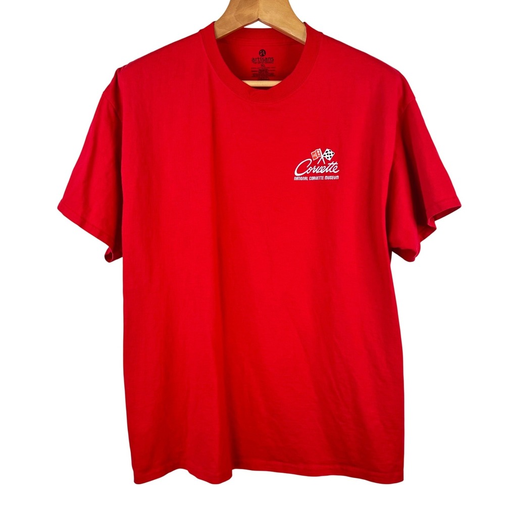 Artisans‎ National Corvette Museum Red Graphic T-Shirt Mens XL Blue Car Sunset
